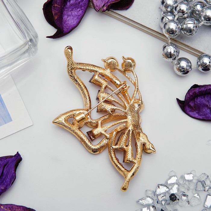 Брошь "Бабочка" хамелеон, цвет радужно-фиолетовый в золоте