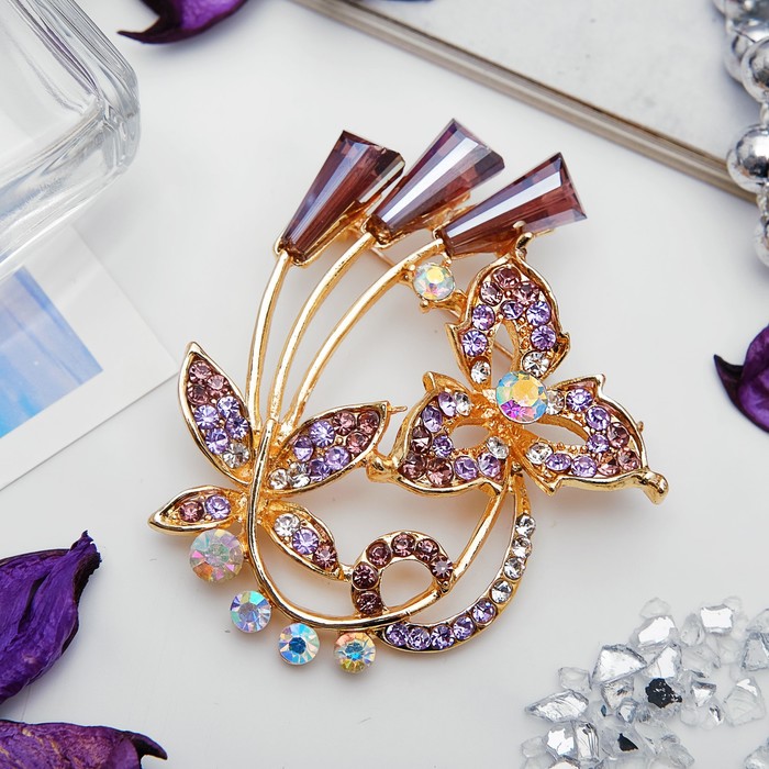 Брошь "Бабочка" с лучиками, цвет фиолетовый в золоте