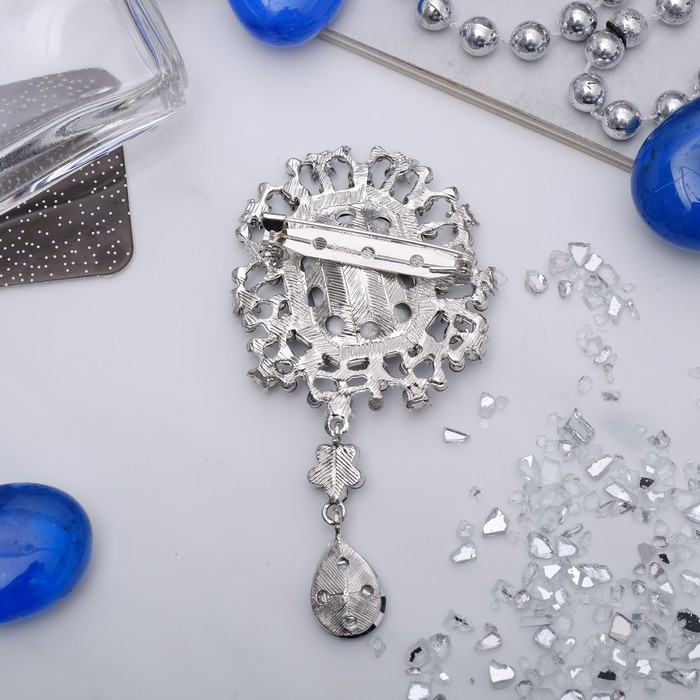 Брошь "Императрица" прямоугольник, цвет синий в серебре