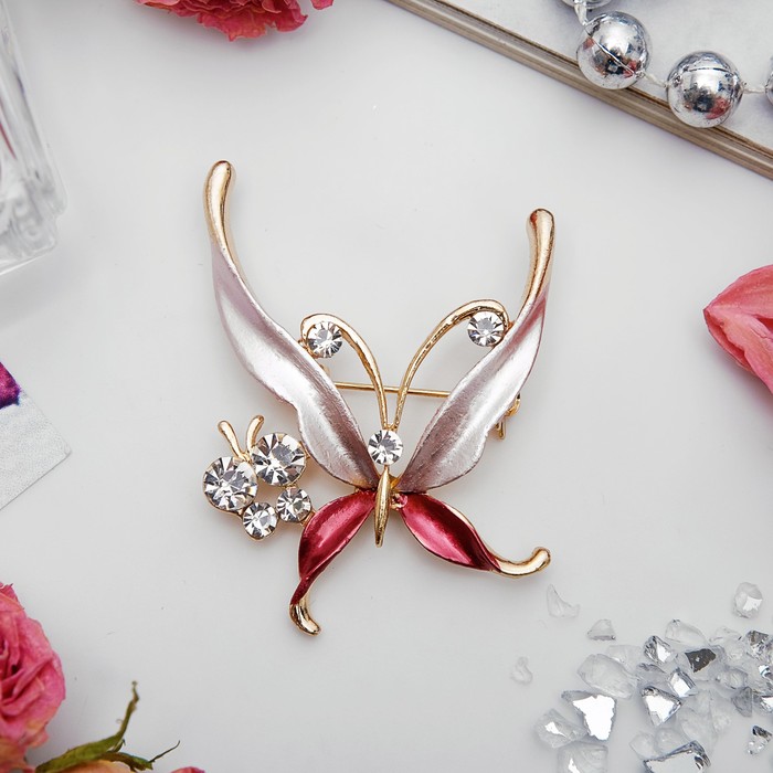 Брошь "Бабочка-цветок", цвет МИКС в золоте