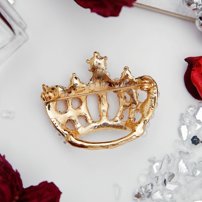 Брошь "Корона императорская", цвет красно-белый в золоте