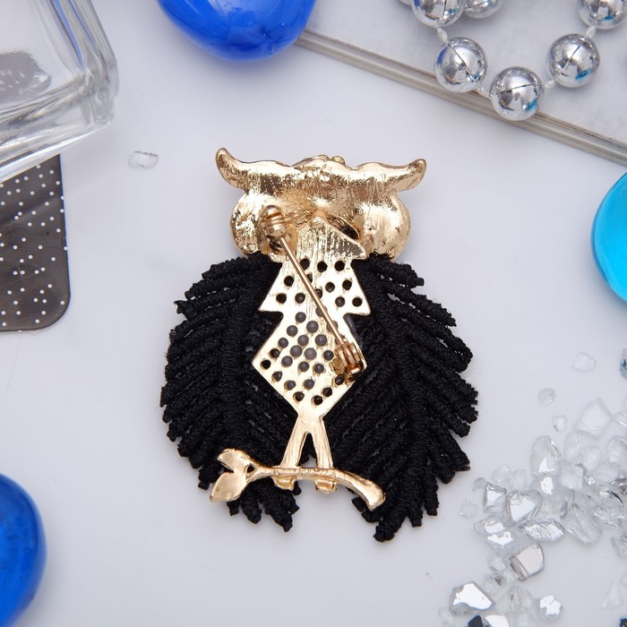 Брошь "Филин", цвет черный в золоте