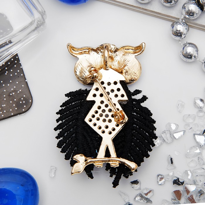 Брошь "Филин" с позолоченными крыльями, цвет черно-синий в золоте