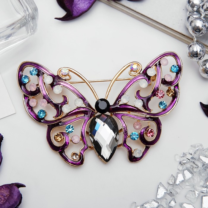 Брошь &quot;Бабочка&quot; морфо, цветная в золоте
