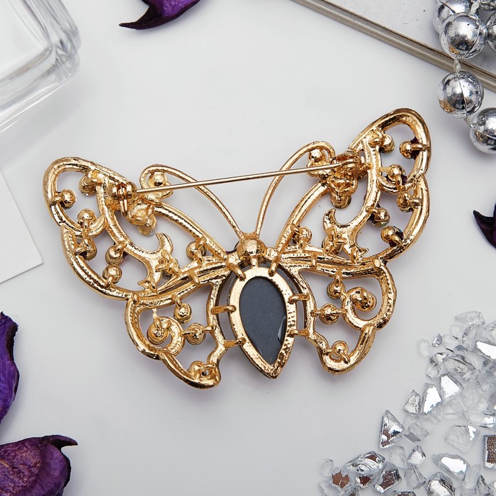 Брошь "Бабочка" морфо, цветная в золоте