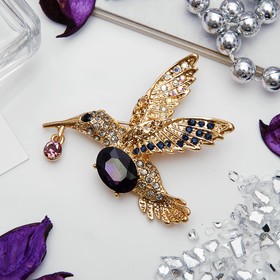 

Брошь "Птица" колибри с подвеской, цветная в золоте