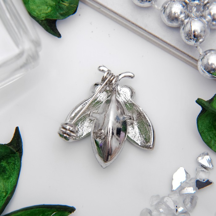 Брошь "Муха" эллипс, цвет зеленый в серебре