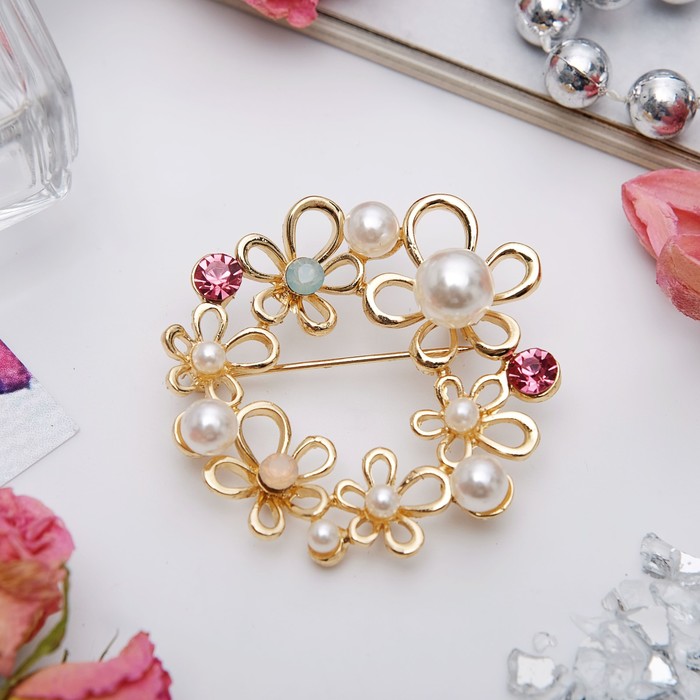 Брошь &quot;Цветочный круг&quot;, цветная в золоте