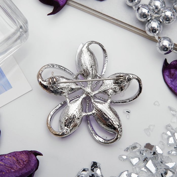 Брошь "Цветок" валлота, цвет бело-сиреневый в серебре