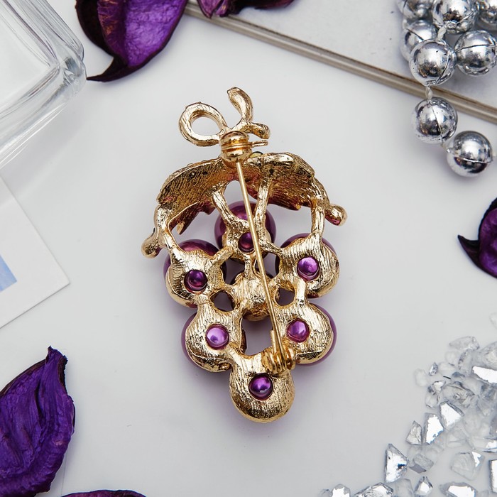 Брошь "Виноград черный", цвет фиолетово-зеленый в золоте