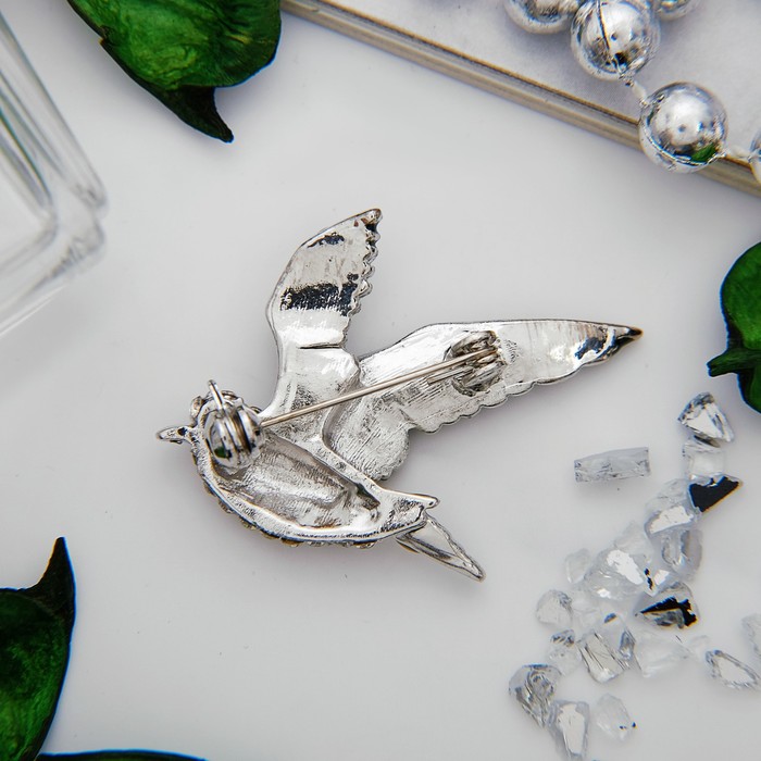 Брошь "Птица" взлетающая, цветная в серебре