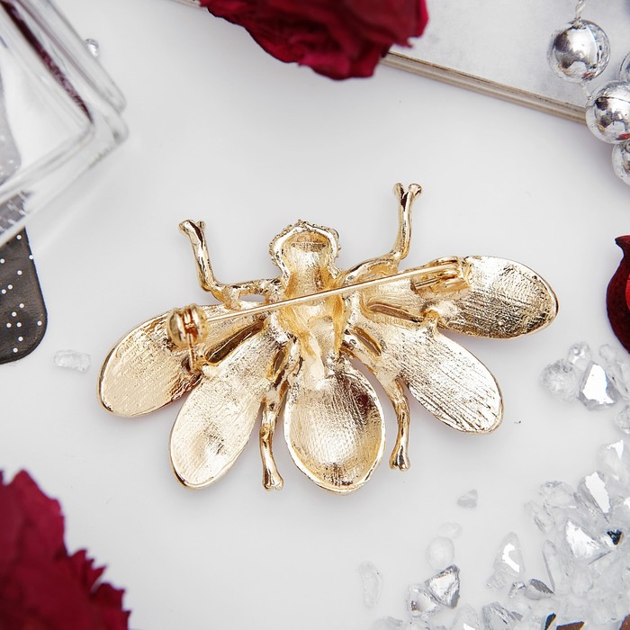 Брошь "Насекомое" муха, цветная в золоте