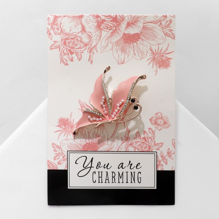 Брошь &quot;Бабочка&quot; нежность, цвет бело-персиковый в розовом золоте