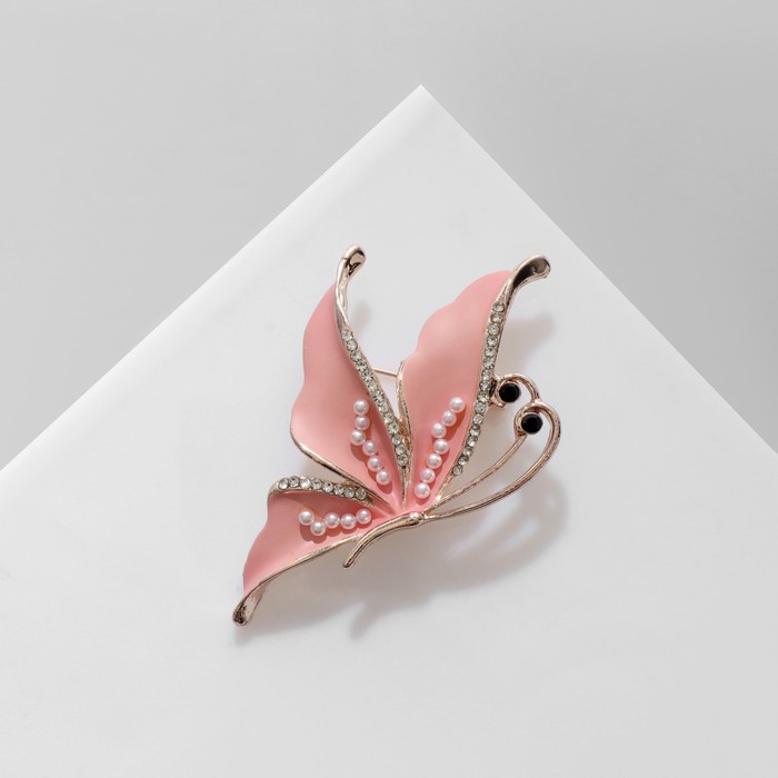Брошь "Бабочка" нежность, цвет бело-персиковый в розовом золоте