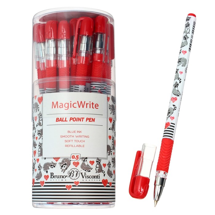 

Ручка шариковая MagicWrite "Еноты.Сердечки", узел 0.5 мм, синие чернила