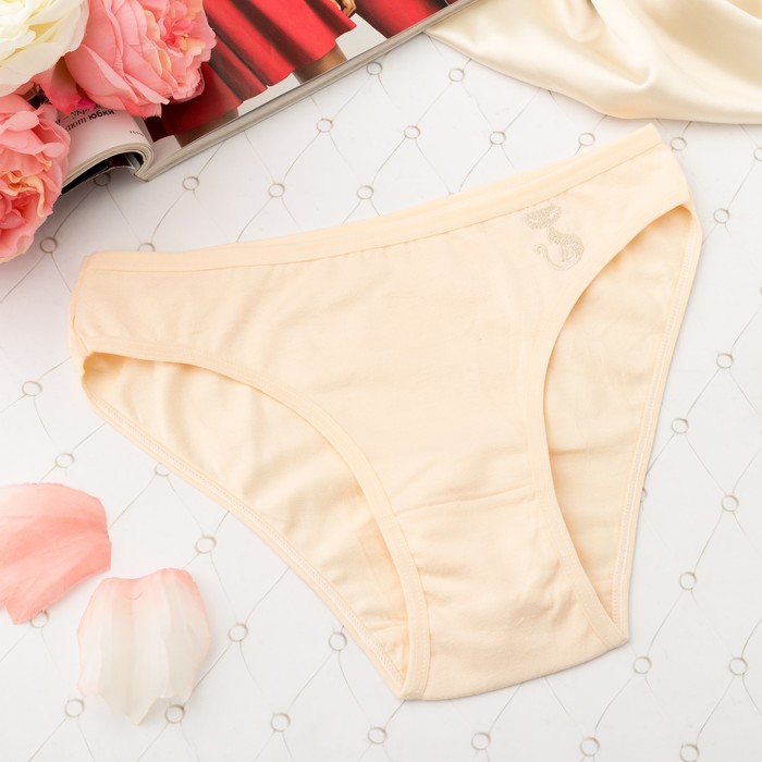 Трусы женские слипы, вышивка кошка, Collorista 3001, цвет экрю, р-р 44-46