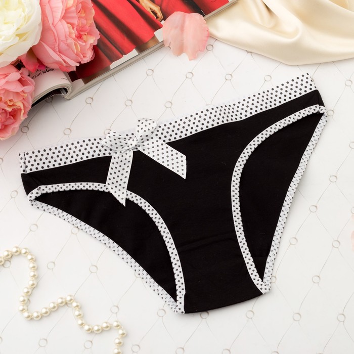 Трусы женские слипы, бантик горошек, Collorista 3059, цвет чёрный, р-р 44-46