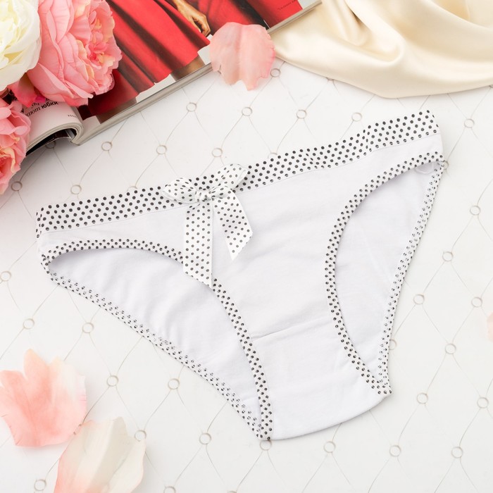 Трусы женские слипы, бантик горошек, Collorista 3059, цвет белый, р-р 44-46