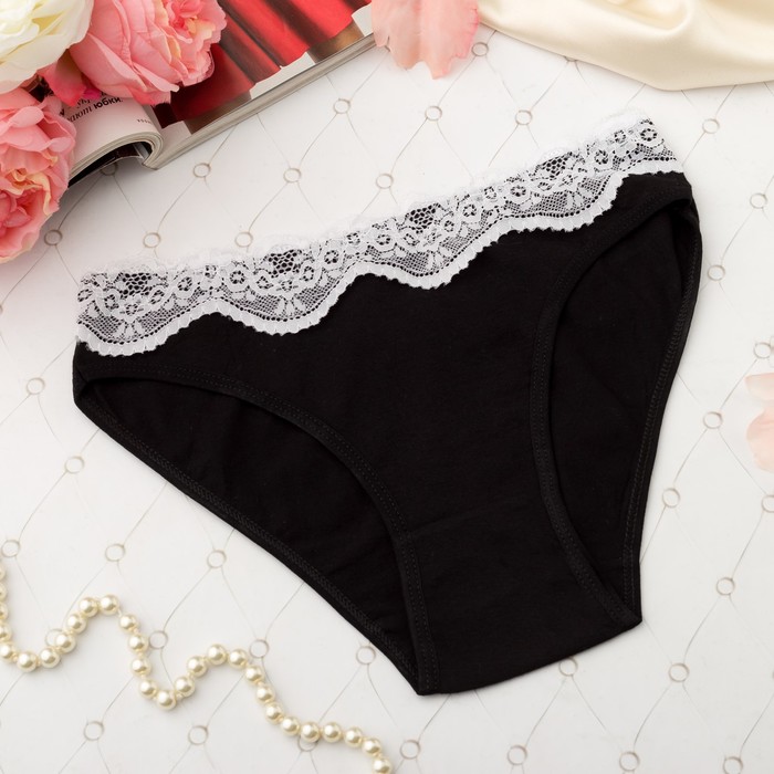 Трусы женские слипы, контрастное кружево, Collorista 3062, цвет чёрный, р-р 40-42