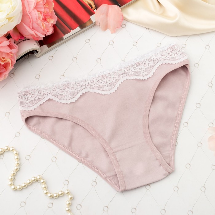 Трусы женские слипы, контрастное кружево, Collorista 3062, цвет пудровый, р-р 44-46