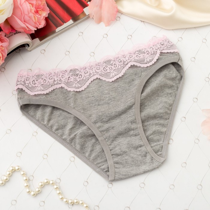 Трусы женские слипы, контрастное кружево, Collorista 3062, цвет серый, р-р 40-42