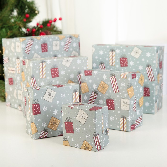 Набор коробок 5в1 &quot;Подарки серые&quot;, 18 х 18 х 10 - 7,5 х 7,5 х 4 см