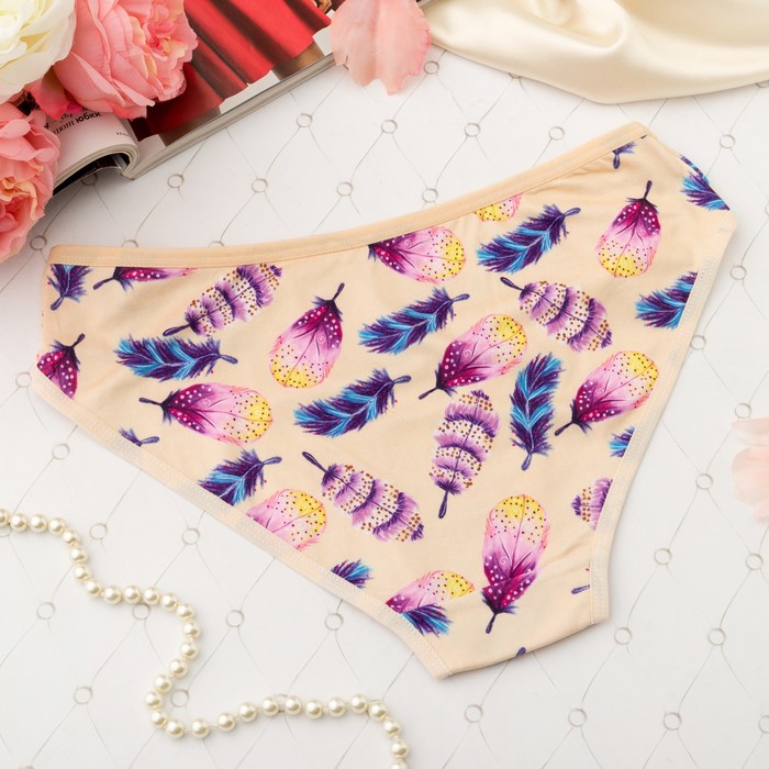 Трусы женские слипы Collorista (разноцветные перья), размер 44-46, цвет бежевый