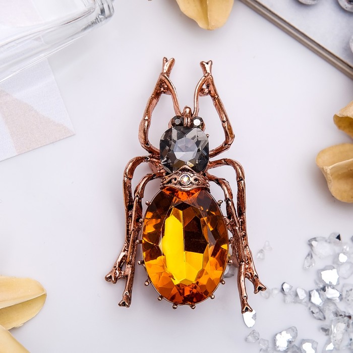 Брошь"Жужелица", цвет серо-коричневый в черненой меди