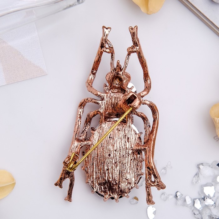 Брошь"Жужелица", цвет серо-коричневый в черненой меди