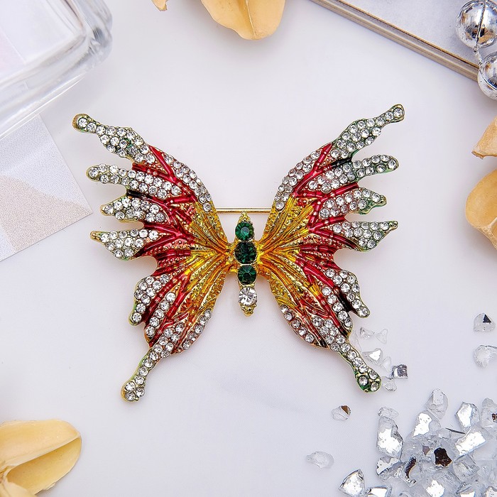 Брошь "Бабочка" монарх, цветная в золоте