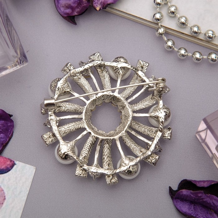 Брошь "Венок" лучи, цвет радужный в серебре