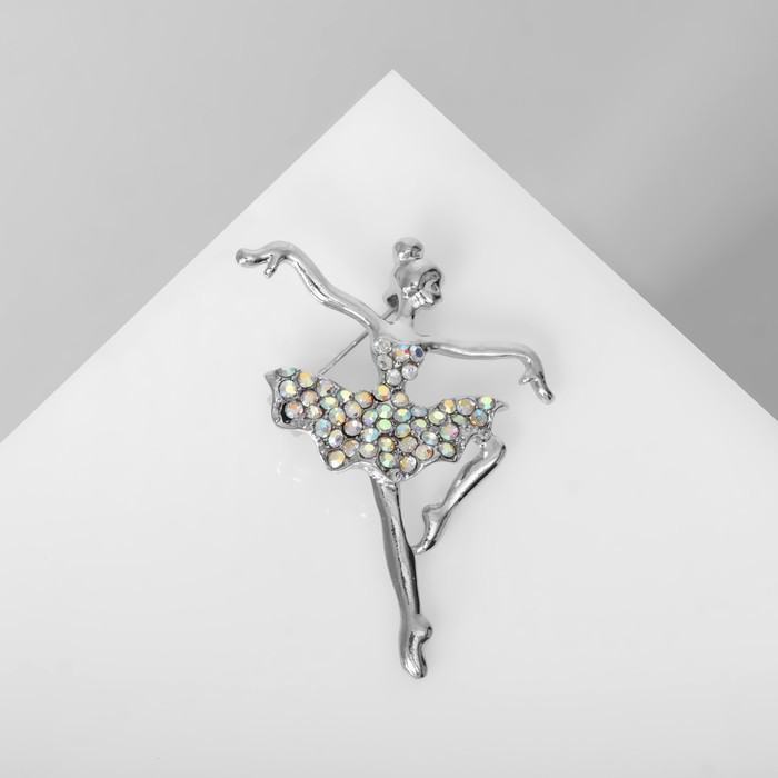 Брошь "Балерина" аллонже, цвет радужный в серебре