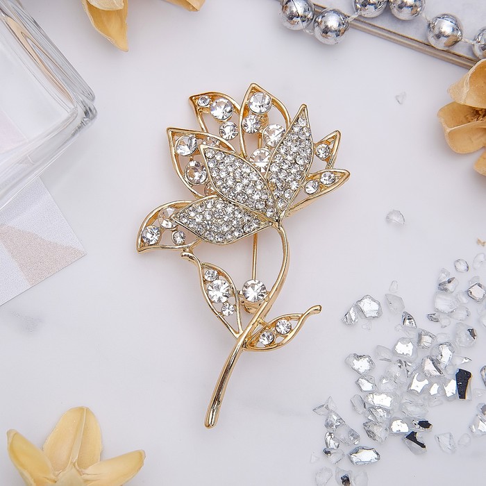 Брошь "Роза" моно, цвет белый в золоте