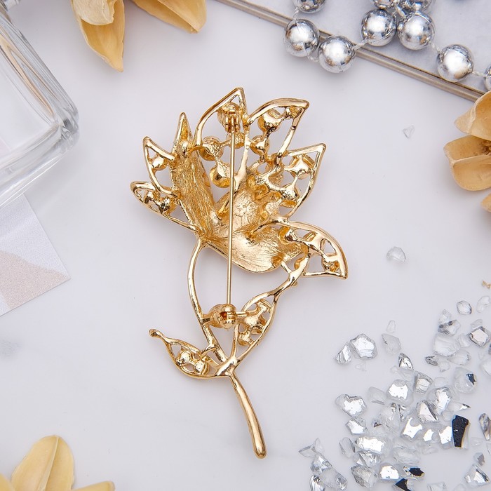 Брошь "Роза" моно, цвет белый в золоте