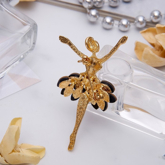 Брошь "Балерина" двойная пачка, цвет бело-зеленый в золоте