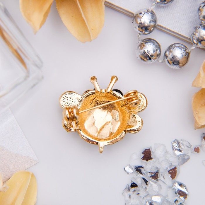 Брошь "Пчелка" жужа, цвет черно-желтый в золоте