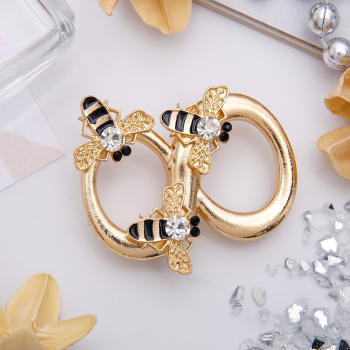 Брошь "Пчелки" бесконечность, цвет черно-желтый в золоте