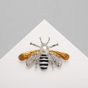 Брошь "Пчела" крупная, цвет черно-белый в серебре