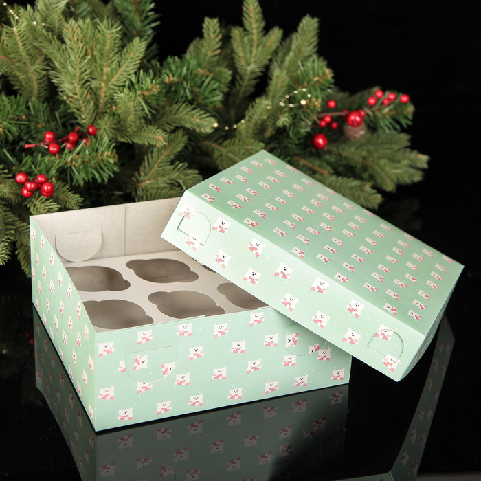 Коробка картонная на 9 капкейков "Медвежата", 25 х 25 х 10 см