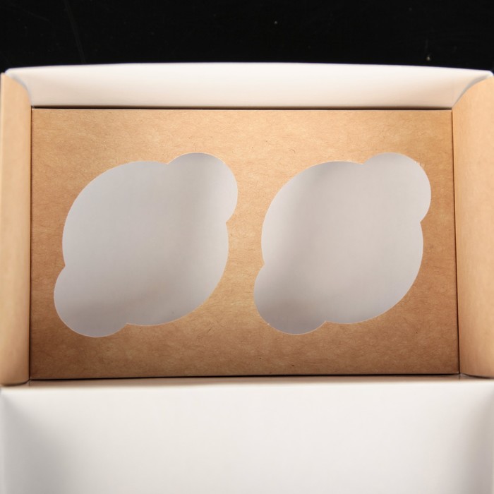 Коробка под 2 капкейка крафт, 16 х 10 х 8 см