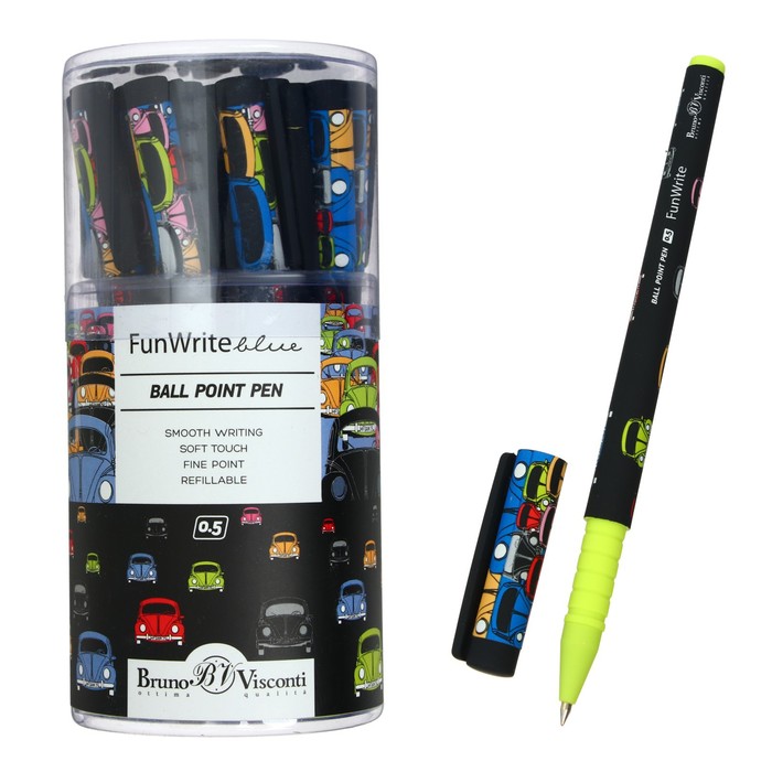 Ручка шариковая FunWrite «Цветные автомобили», узел 0.5 мм, синие чернила, матовый корпус Silk Touch