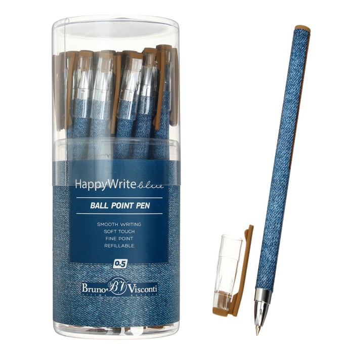 фото Ручка шариковая happywrite «джинса», узел 0.5 мм, синие чернила, матовый корпус silk touch brunovisconti