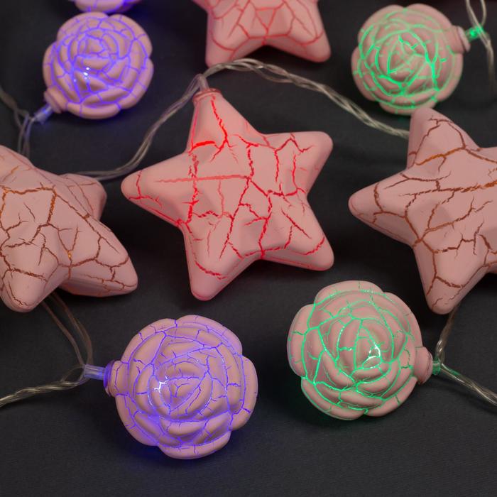 НИТЬ, 4м. с насад. “Звезды и розы”, Н.С. LED-20-220V, 8 режимов, МУЛЬТИ