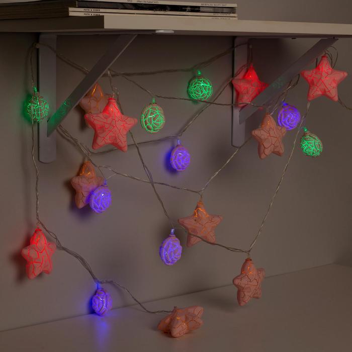 НИТЬ, 4м. с насад. “Звезды и розы”, Н.С. LED-20-220V, 8 режимов, МУЛЬТИ