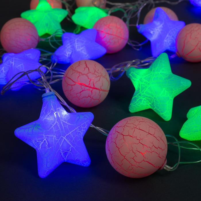 НИТЬ, 4м. с насад. “Звезда и шарик 2”, Н.С. LED-20-220V, 8 режимов, МУЛЬТИ