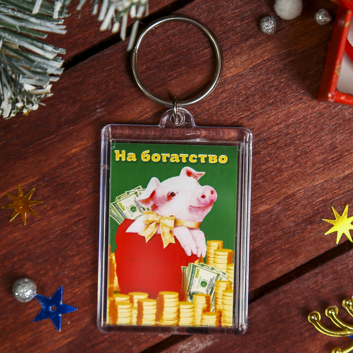 Брелок акрил "Хрюшка с деньгами. На богатство" 5х3,5 см