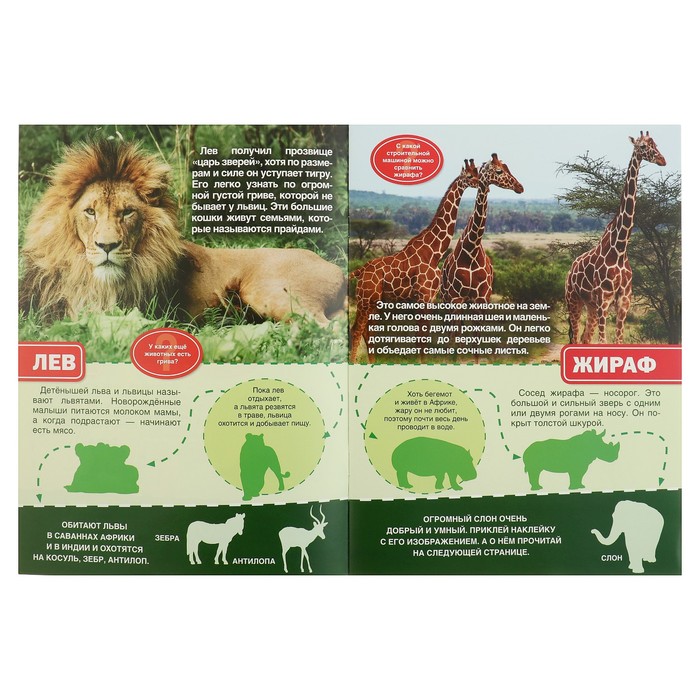 Энциклопедия с наклейками А4. Дикие животные (214х290мм) 16 стр.