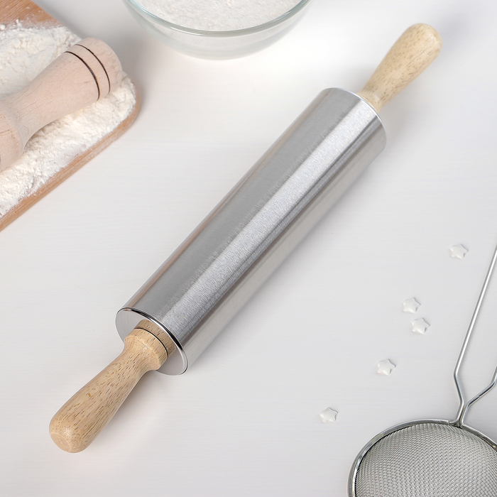 Скалка гладкая кондитерская "Металлик" 33х4,5 см