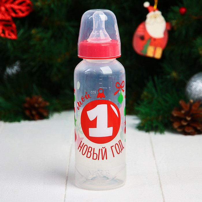 Набор бутылочек для кормления "Первый Новый год" 150 и 250 мл, прямые, цвет красный