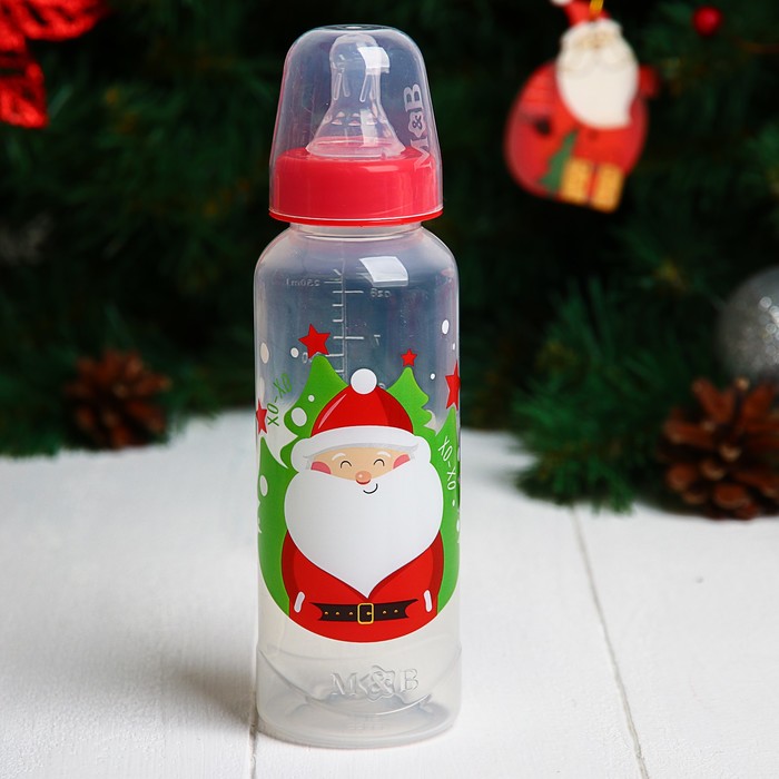 Набор бутылочек для кормления "Дед Мороз" 150 и 250 мл, прямые, цвет красный